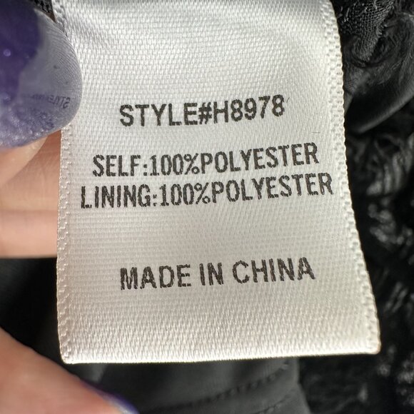 Jodifl Black Polyester Textured V-Neck Long Sheer Balloon Sleeve Blouse Size L - Picture 9 of 10